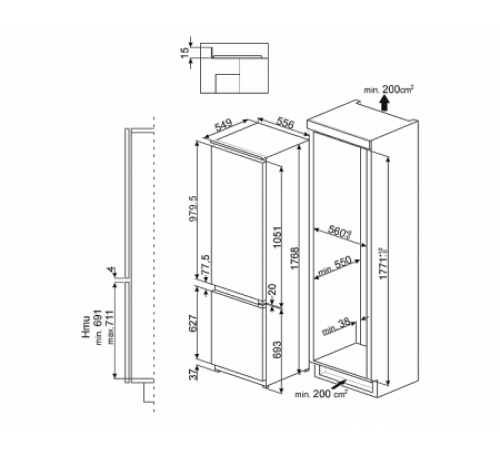 Встраиваемый холодильник Smeg CD7276NLD2P1