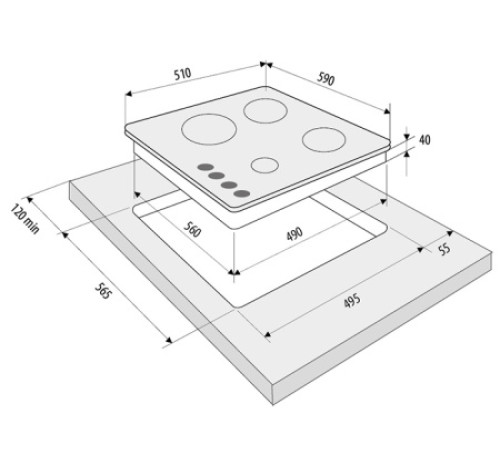 Рабочая варочная поверхность FORNELLI pga 60 quadro bl