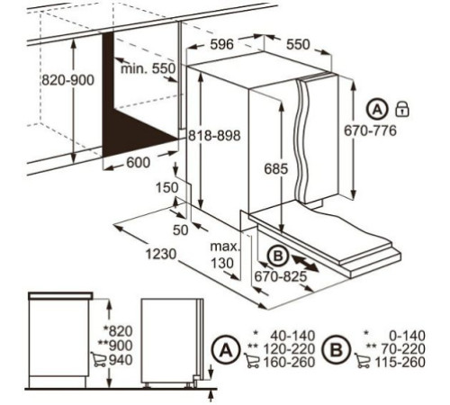 Посудомоечная машина встраиваемая полноразмерная AEG f 98870 vi