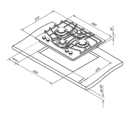 Газовая панель DARINA 1T18 BGC 341 12 BG