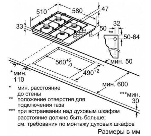 Газовая поверхность BOSCH PBP6C2B90